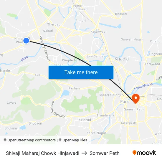 Shivaji Maharaj Chowk Hinjawadi to Somwar Peth map