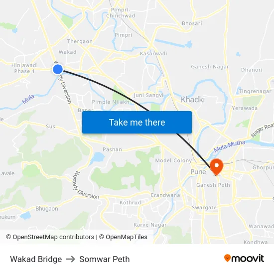 Wakad Bridge to Somwar Peth map