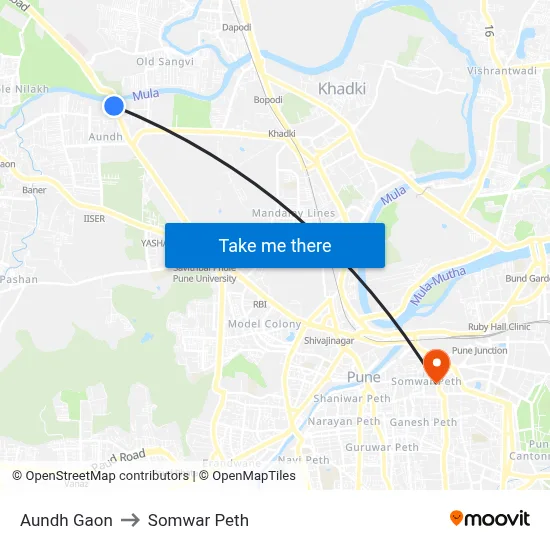 Aundh Gaon to Somwar Peth map