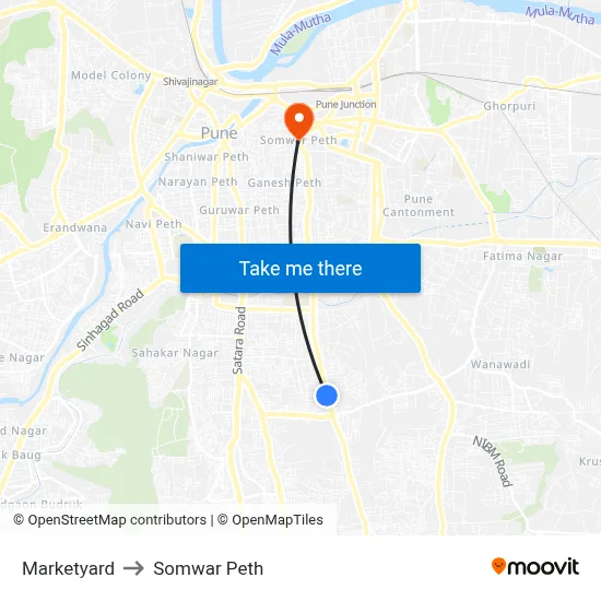 Marketyard to Somwar Peth map