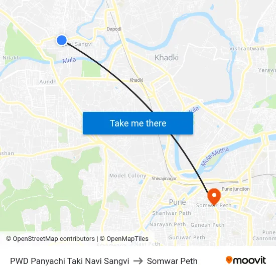 PWD Panyachi Taki Navi Sangvi to Somwar Peth map