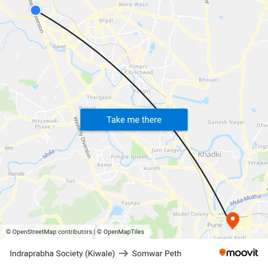 Indraprabha Society (Kiwale) to Somwar Peth map