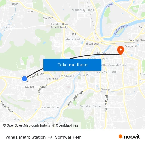 Vanaz Metro Station to Somwar Peth map