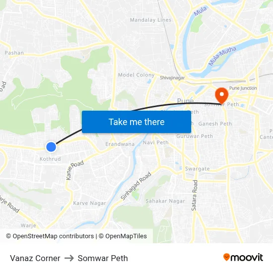 Vanaz Corner to Somwar Peth map