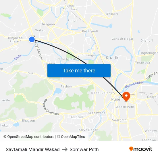 Savtamali Mandir Wakad to Somwar Peth map
