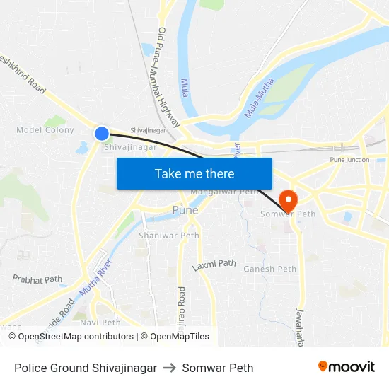Police Ground Shivajinagar to Somwar Peth map