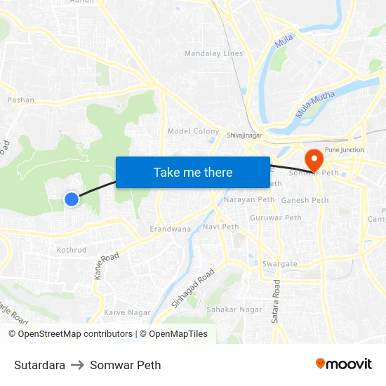 Sutardara to Somwar Peth map