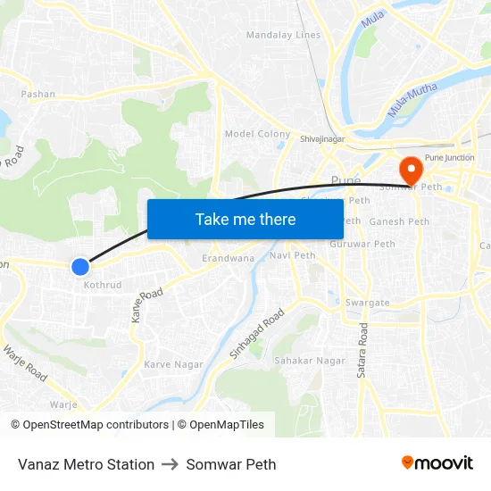 Vanaz Metro Station to Somwar Peth map