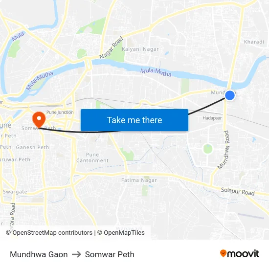 Mundhwa Gaon to Somwar Peth map