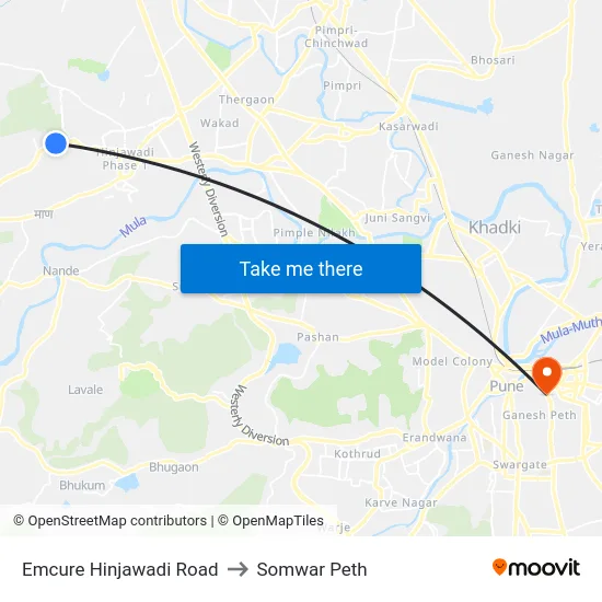 Emcure Hinjawadi Road to Somwar Peth map