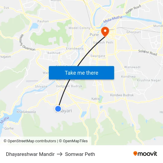 Dhayareshwar Mandir to Somwar Peth map