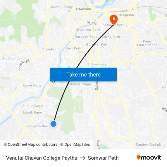 Venutai Chavan College Paytha to Somwar Peth map