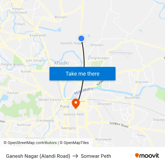 Ganesh Nagar (Alandi Road) to Somwar Peth map