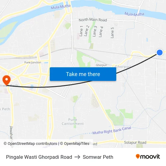 Pingale Wasti Ghorpadi Road to Somwar Peth map