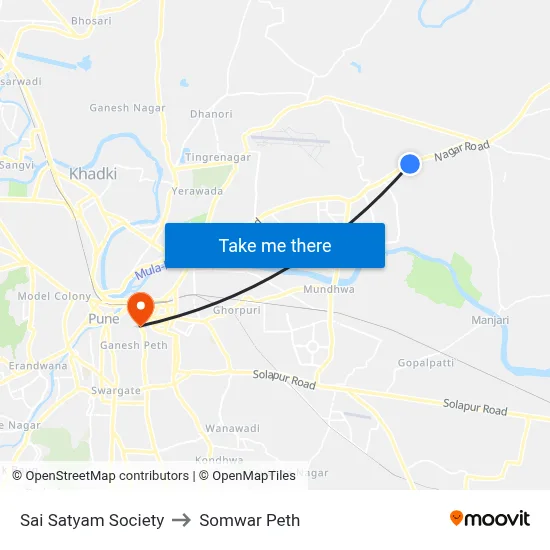 Sai Satyam Society to Somwar Peth map