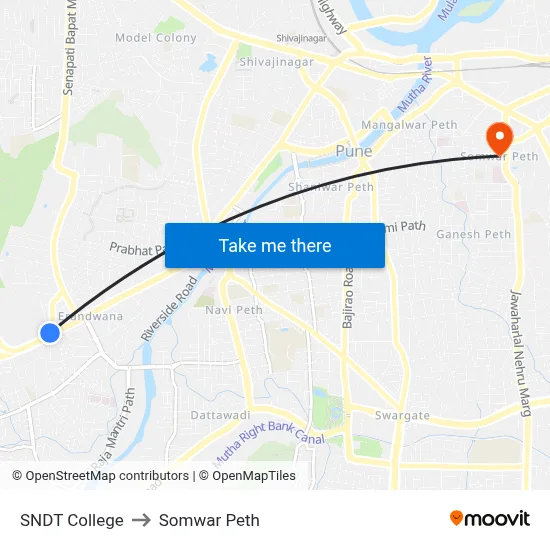 SNDT College to Somwar Peth map