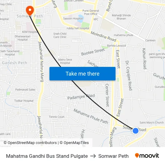 Mahatma Gandhi Bus Stand Pulgate to Somwar Peth map