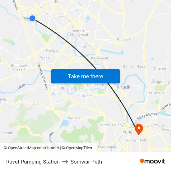 Ravet Pumping Station to Somwar Peth map