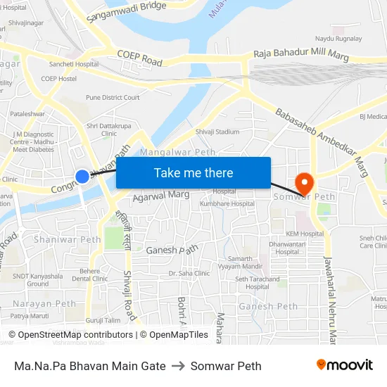 Ma.Na.Pa Bhavan Main Gate to Somwar Peth map