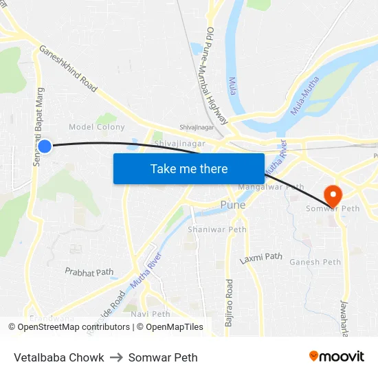 Vetalbaba Chowk to Somwar Peth map