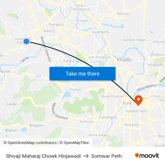 Shivaji Maharaj Chowk Hinjawadi to Somwar Peth map