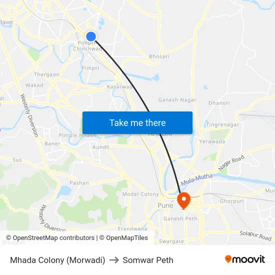 Mhada Colony (Morwadi) to Somwar Peth map