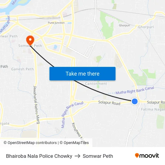 Bhairoba Nala Police Chowky to Somwar Peth map