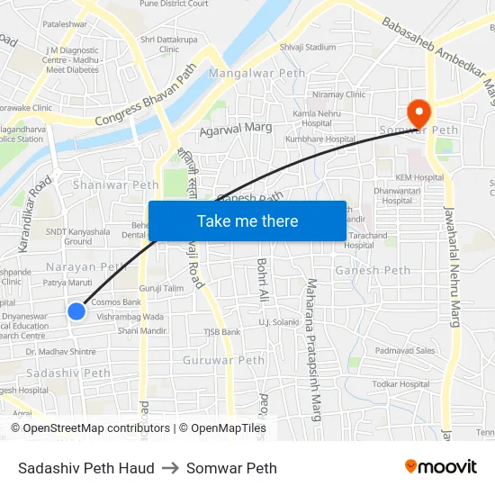 Sadashiv Peth Haud to Somwar Peth map