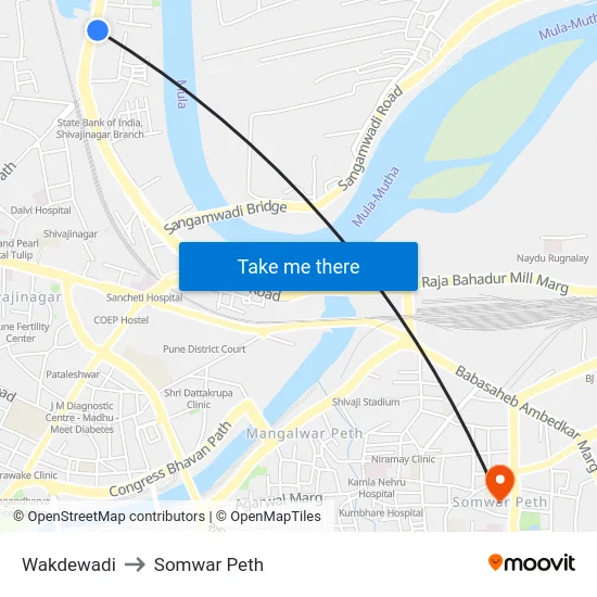 Wakdewadi to Somwar Peth map