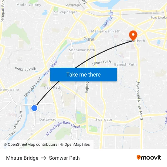 Mhatre Bridge to Somwar Peth map