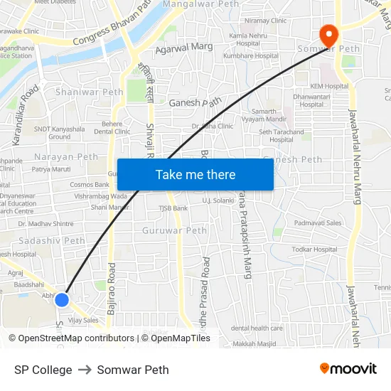 SP College to Somwar Peth map