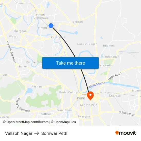 Vallabh Nagar to Somwar Peth map