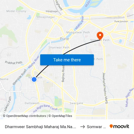 Dharmveer Sambhaji Maharaj Ma.Na.Pa School to Somwar Peth map