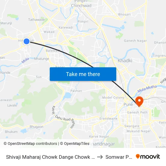 Shivaji Maharaj Chowk Dange Chowk Road to Somwar Peth map