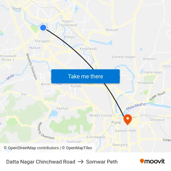 Datta Nagar Chinchwad Road to Somwar Peth map