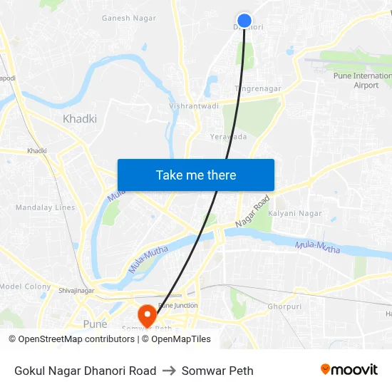 Gokul Nagar Dhanori Road to Somwar Peth map