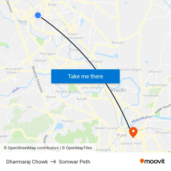 Dharmaraj Chowk to Somwar Peth map