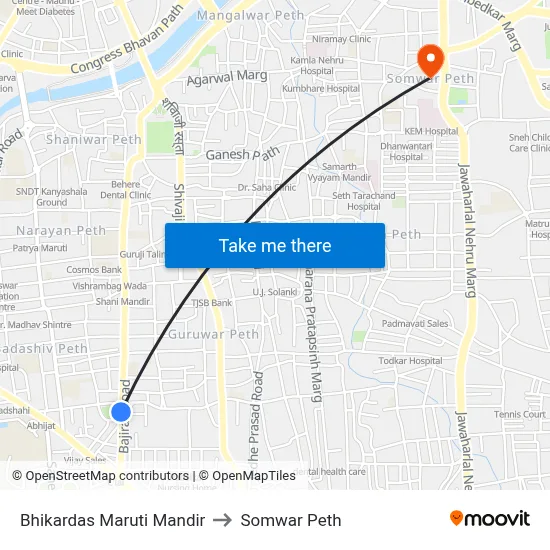 Bhikardas Maruti Mandir to Somwar Peth map