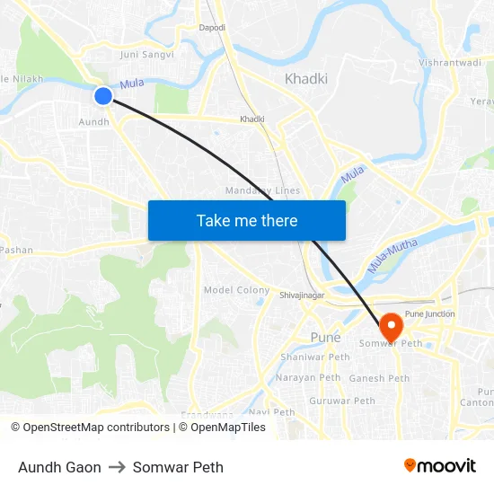 Aundh Gaon to Somwar Peth map