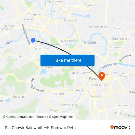 Sai Chowk Balewadi to Somwar Peth map