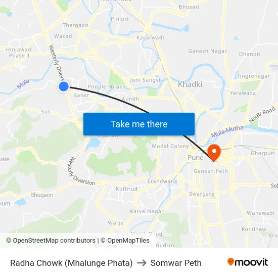 Radha Chowk (Mhalunge Phata) to Somwar Peth map