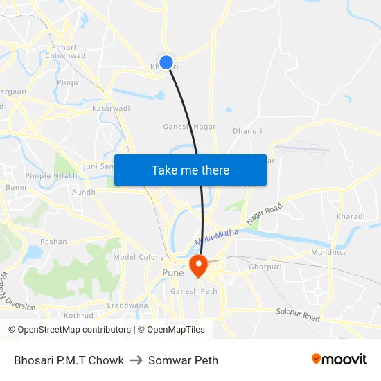 Bhosari P.M.T Chowk to Somwar Peth map