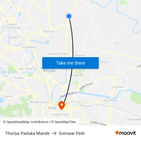 Thorlya Paduka Mandir to Somwar Peth map
