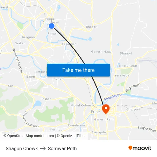 Shagun Chowk to Somwar Peth map