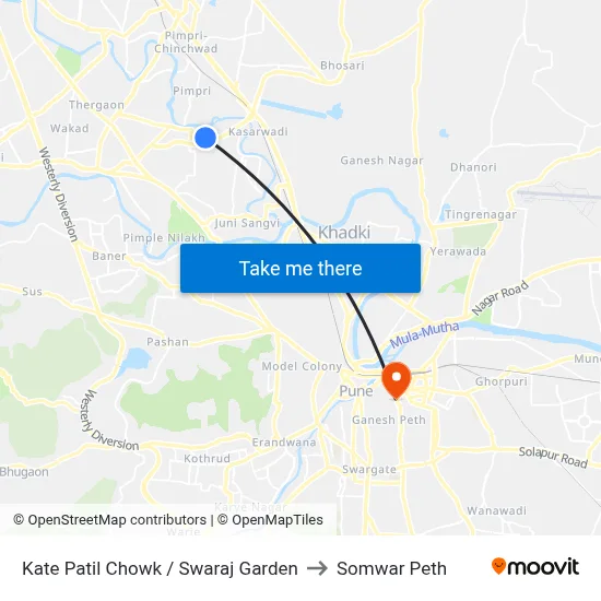 Kate Patil Chowk / Swaraj Garden to Somwar Peth map