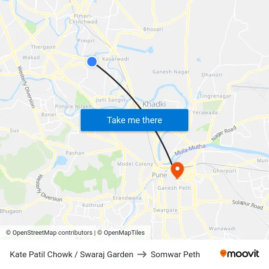 Kate Patil Chowk / Swaraj Garden to Somwar Peth map