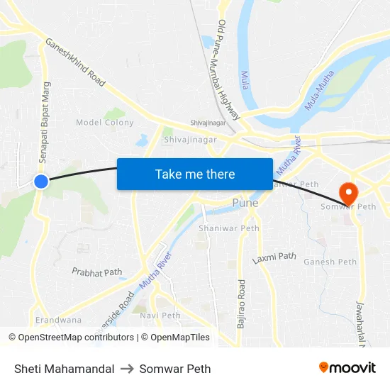 Sheti Mahamandal to Somwar Peth map