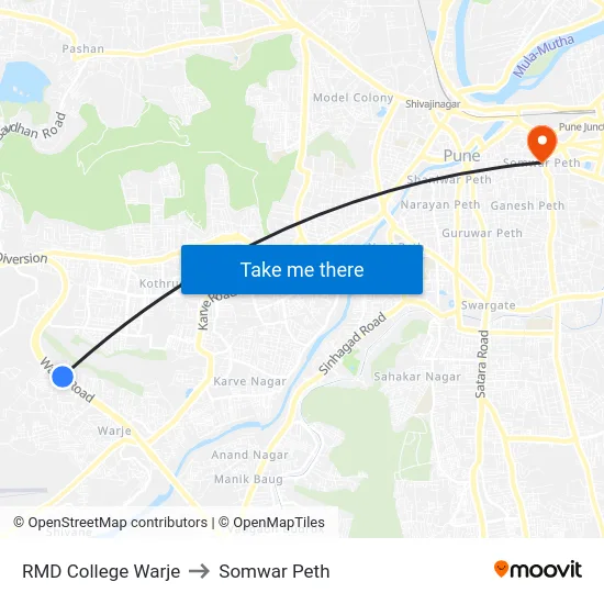 RMD College Warje to Somwar Peth map