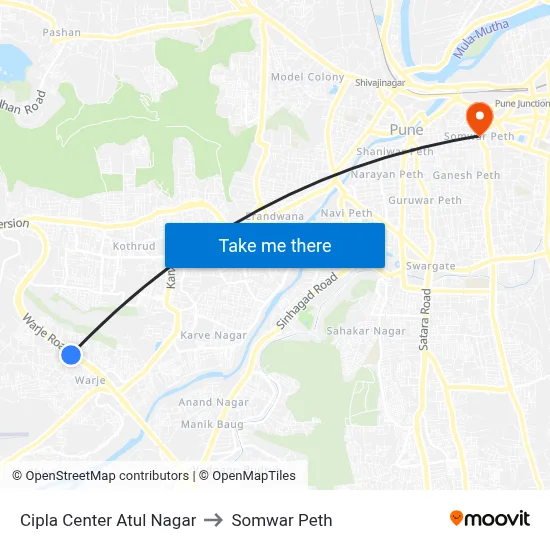 Cipla Center Atul Nagar to Somwar Peth map