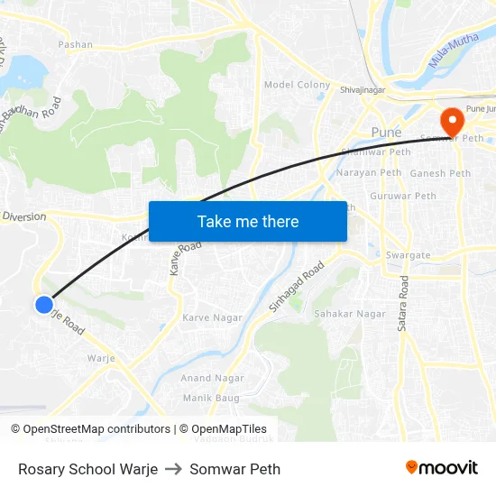 Rosary School Warje to Somwar Peth map